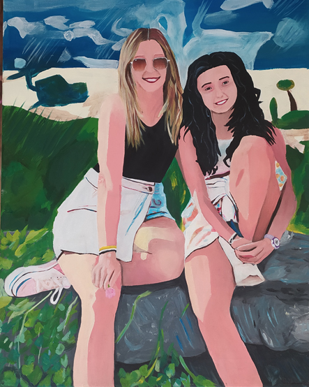 Retratos de Valeria con su madre realizado en acrílico sobre lienzo 10F