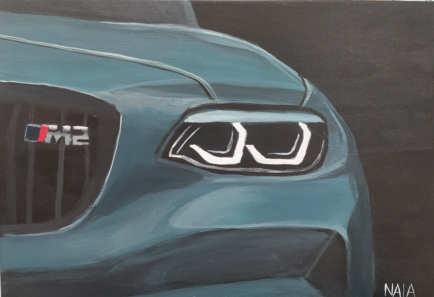 BMW pintado por Naia Alonso en la Academia Biriga. Acrílico sobre lienzo