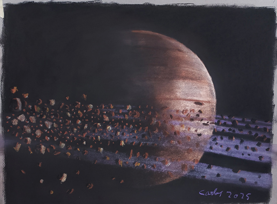 Planeta. Pastel sobre papel. Pintado por Carlos Flores en la Academia Birigay